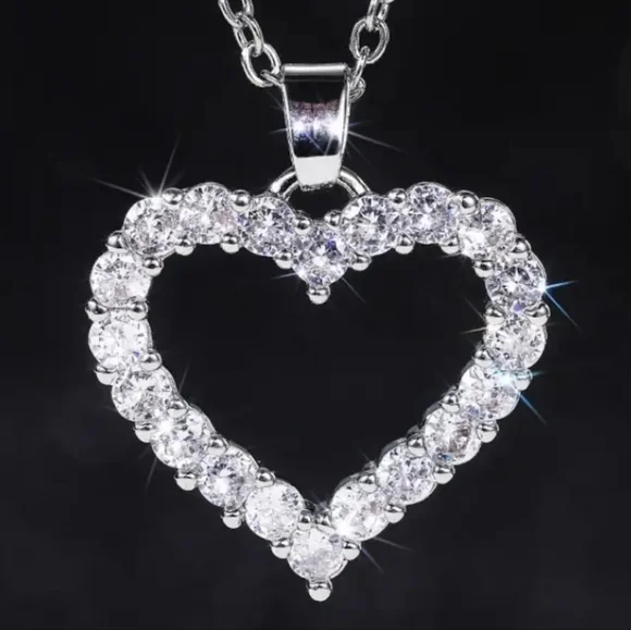 silver diamond heart necklace - Picture 2 of 4